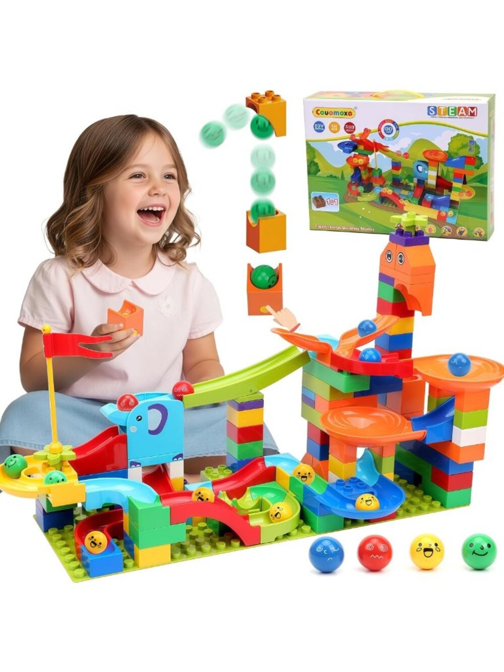 130-Piece Marble Run Set - STEM Building Toy for Kids, Fun Educational Activity